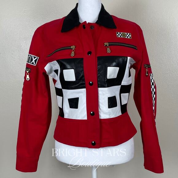 Rare Red Vintage Jacket ASO Chloe Grace Moretz Black White Formula 1 Grand Prix - Picture 5 of 7